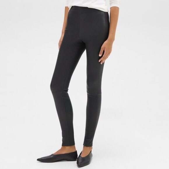 Theory Adbelle Stretch Leather Black Skinny Leggings Size 00 - NWT - Picture 1 of 5